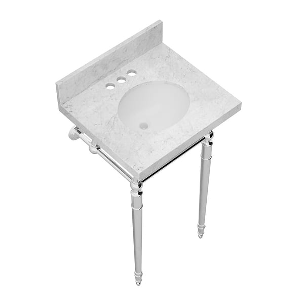 Napoleon Polished Chrome 19" Single Console with Carrara Marble Top Oval Sink and Backsplash