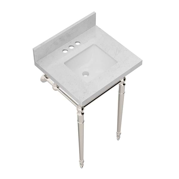 Napoleon Polished Nickel 19" Single Console with Carrara Marble Top Rectangle Sink and Backsplash