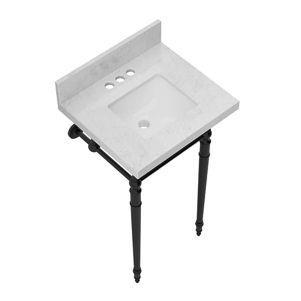 Napoleon Matte Black 19" Single Console with Carrara Marble Top Rectangle Sink and Backsplash