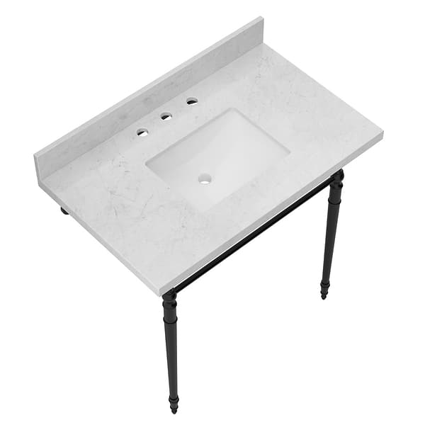 Napoleon Matte Black 30" Single Console with Carrara Marble Top Rectangle Sink and Backsplash