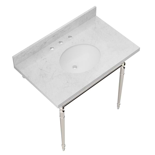 Napoleon Polished Nickel 30" Single Console with Carrara Marble Top Oval Sink and Backsplash