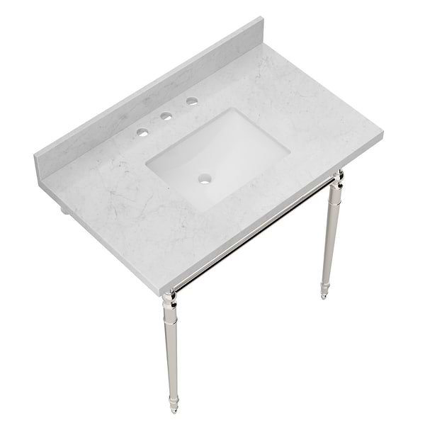 Napoleon Polished Nickel 36" Single Console with Carrara Marble Top Rectangle Sink and Backsplash