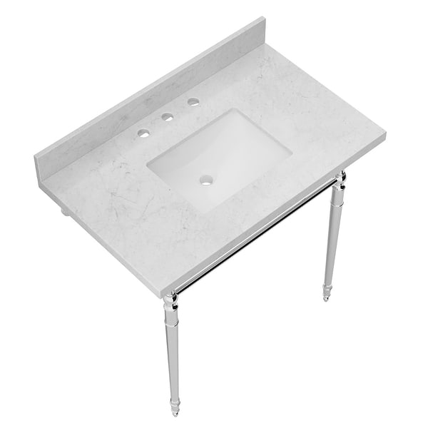 Napoleon Polished Chrome 36" Single Console with Carrara Marble Top Rectangle Sink and Backsplash