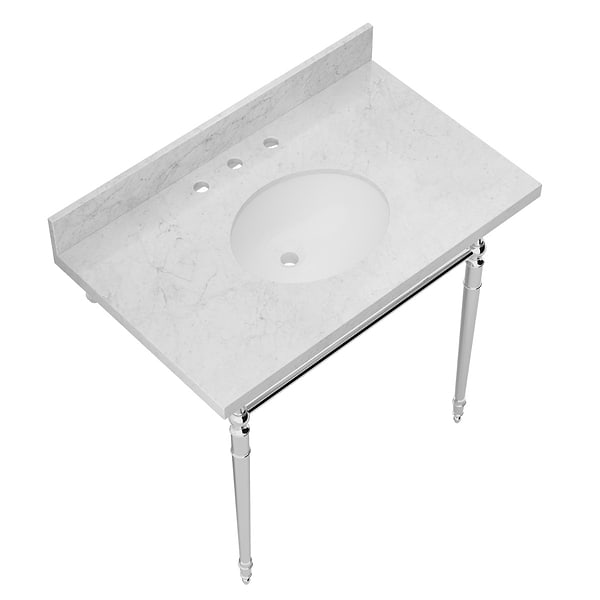 Napoleon Polished Chrome 36" Single Console with Carrara Marble Top Oval Sink and Backsplash