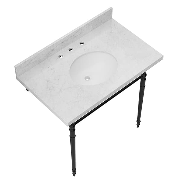 Napoleon Matte Black 36" Single Console with Carrara Marble Top Oval Sink and Backsplash