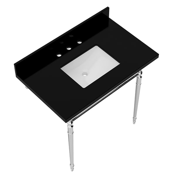 Napoleon Polished Chrome 36" Single Console with Black Granite Top Rectangle Sink and Backsplash