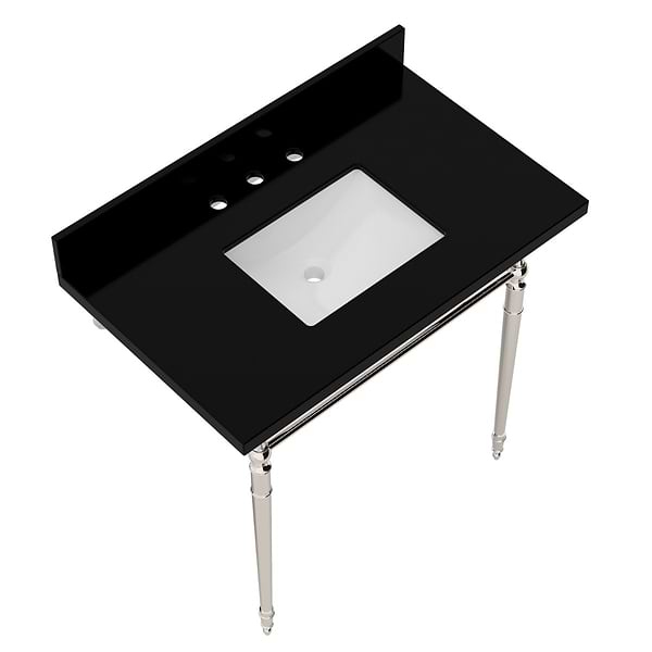 Napoleon Polished Nickel 36" Single Console with Black Granite Top Rectangle Sink and Backsplash