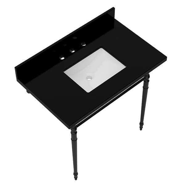 Napoleon Matte Black 36" Single Console with Black Granite Top Rectangle Sink and Backsplash
