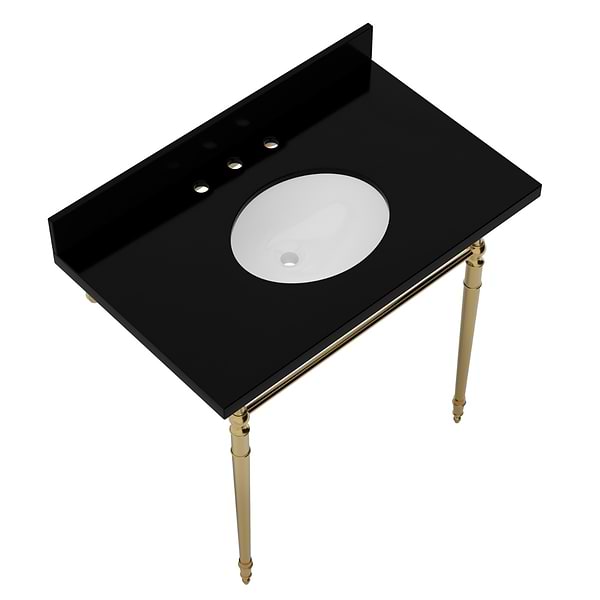Napoleon Brushed Brass 36" Single Console with Black Granite Top Oval Sink and Backsplash