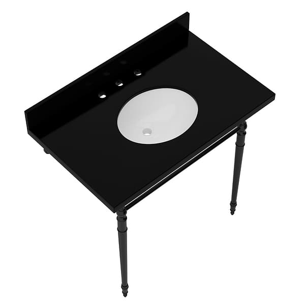 Napoleon Matte Black 36" Single Console with Black Granite Top Oval Sink and Backsplash