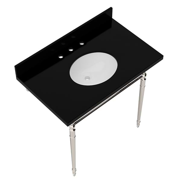 Napoleon Polished Nickel 36" Single Console with Black Granite Top Oval Sink and Backsplash