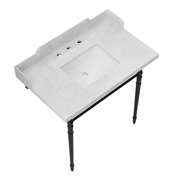 Napoleon Matte Black 30" Single Console with White Marble Top Rectangle Sink and Side Splash