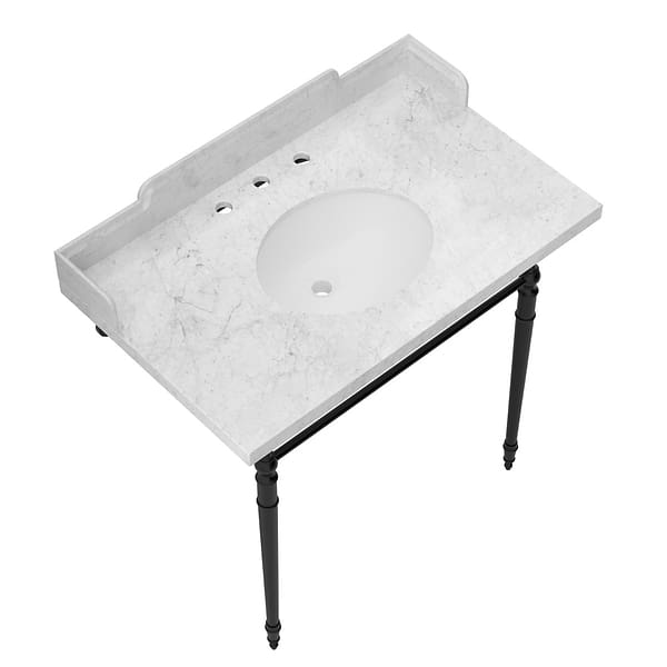 Napoleon Matte Black 30" Single Console with White Marble Top Oval Sink and Side Splash