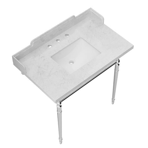 Napoleon Polished Chrome 36" Single Console with White Marble Top Rectangle Sink and Side Splash