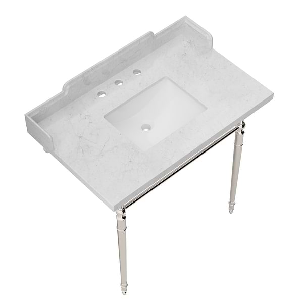 Napoleon Polished Nickel 36" Single Console with White Marble Top Rectangle Sink and Side Splash