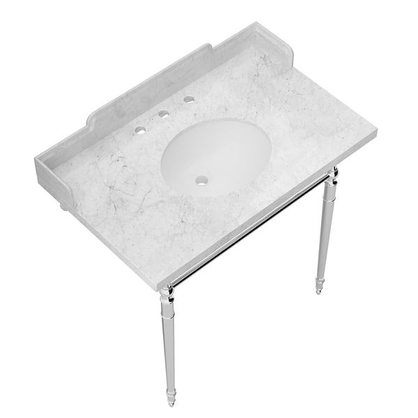 Napoleon Polished Chrome 36" Single Console with White Marble Top Oval Sink and Side Splash