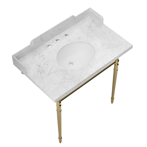 Napoleon Brushed Brass 36" Single Console with White Marble Top Oval Sink and Side Splash