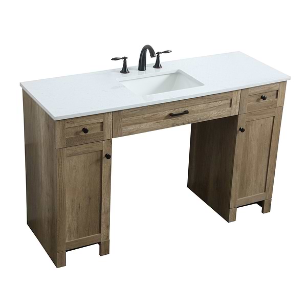 Calvin 54" Natural Oak Single Vanity with Cultured Marble White Top