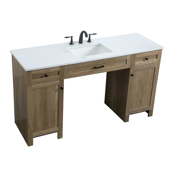Calvin 60" Natural Oak Single Vanity with Cultured Marble White Top