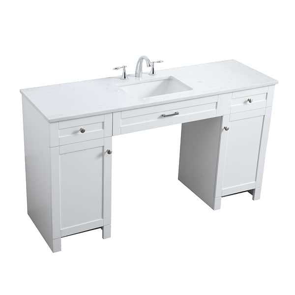 Calvin 60" White Single Vanity with Cultured Marble White Top