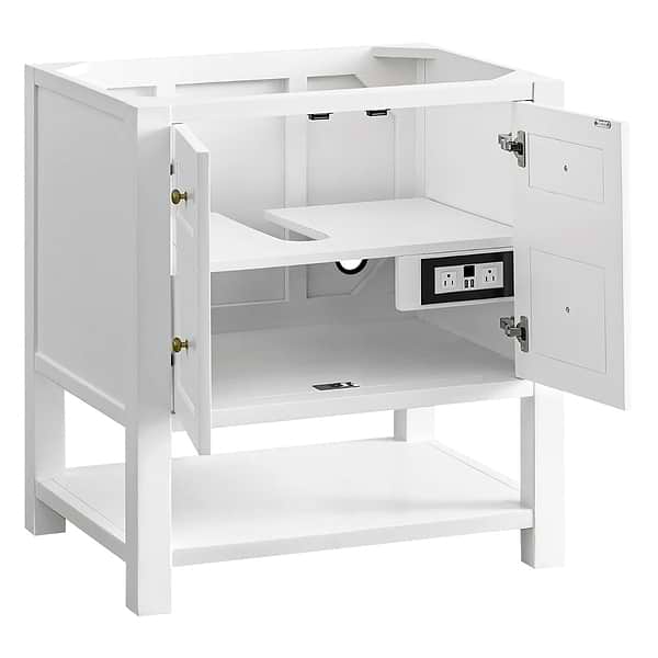 James Martin Vanities Breckenridge Bright White 30" Single Vanity with White Zeus Quartz Top and Backsplash