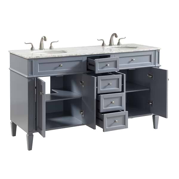 Montair Gray 60" Double Vanity With Carrara White Marble Top