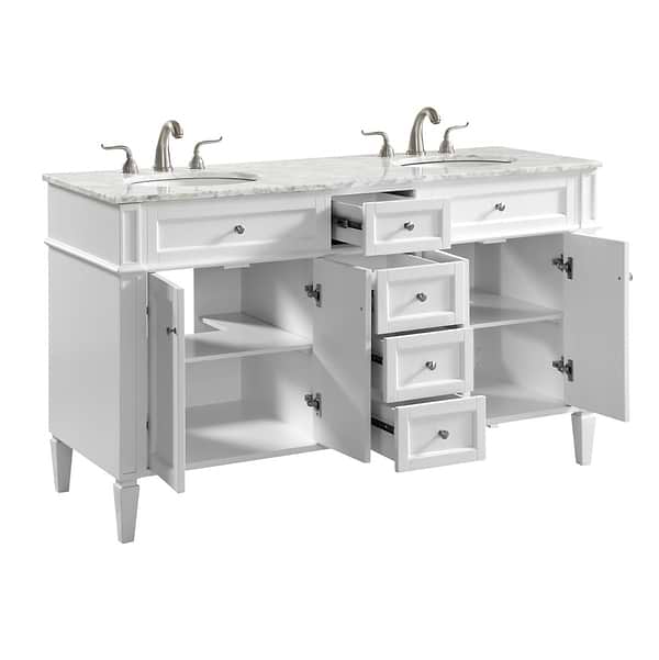 Montair White 60" Double Vanity With Carrara White Marble Top