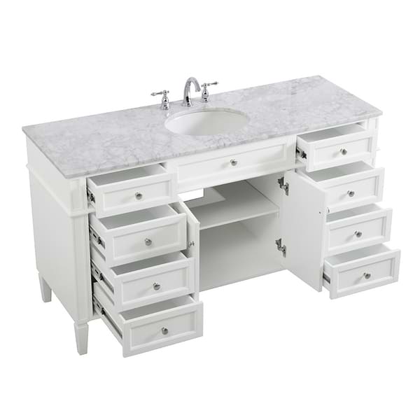 Montair White 60" Single Vanity With Carrara White Marble Top