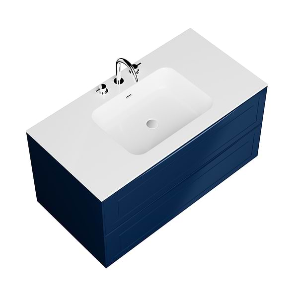 Alma Blue 42" Vanity with Integrated White Solid Surface Top