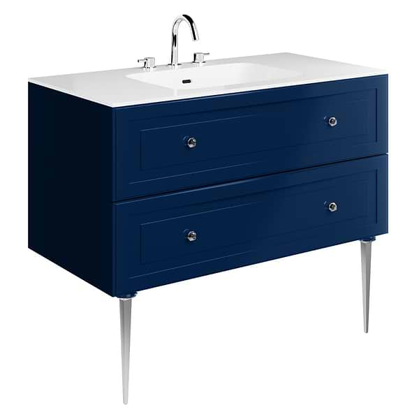 Alma Blue 42" Vanity with Chrome Legs & Knobs with Integrated White Solid Surface Top