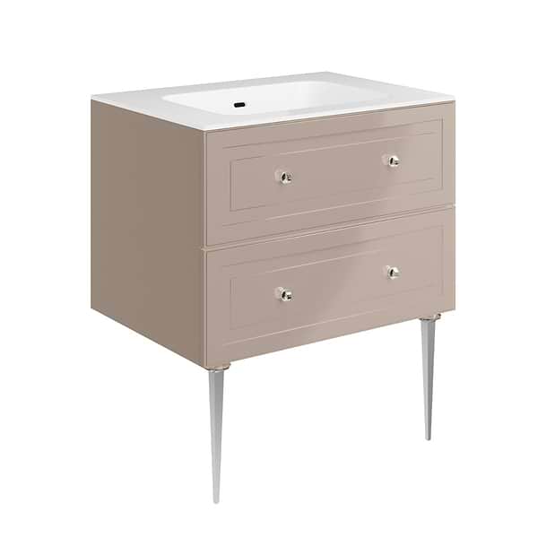 Alma Taupe 30" Vanity with Chrome Legs & Knobs with Integrated White Solid Surface Top