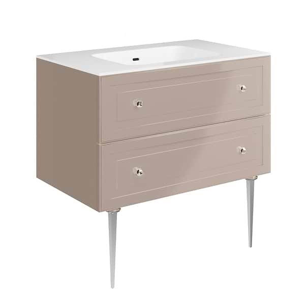Alma Taupe 36" Vanity with Chrome Legs & Knobs with Integrated White Solid Surface Top