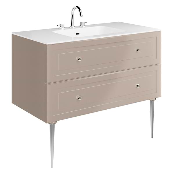 Alma Taupe 42" Vanity with Chrome Legs & Knobs with Integrated White Solid Surface Top