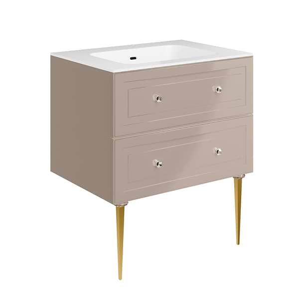Alma Taupe 30" Vanity with Gold Legs & Knobs with Integrated White Solid Surface Top