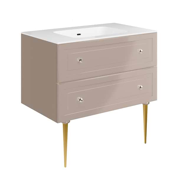 Alma Taupe 36" Vanity with Gold Legs & Knobs with Integrated White Solid Surface Top