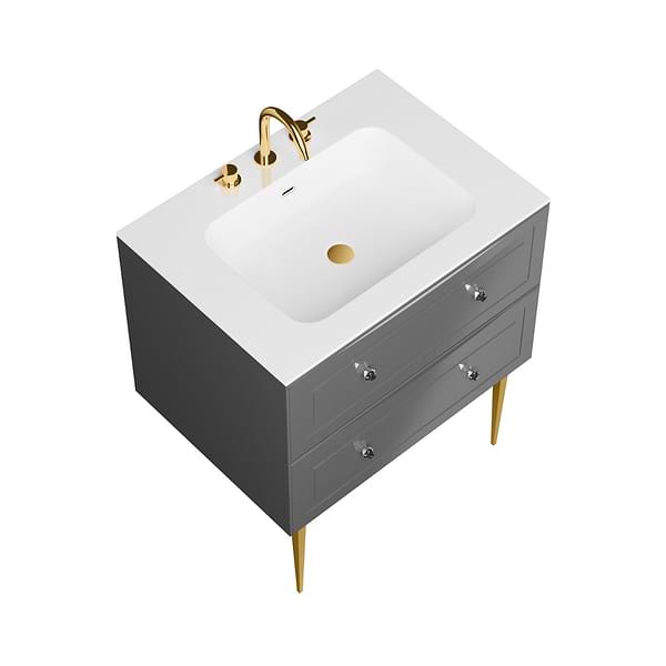 Alma Gray 30" Vanity with Gold Legs & Knobs with Integrated White Solid Surface Top