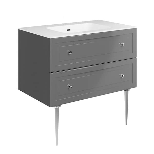 Alma Gray 36" Vanity with Chrome Legs & Knobs with Integrated White Solid Surface Top