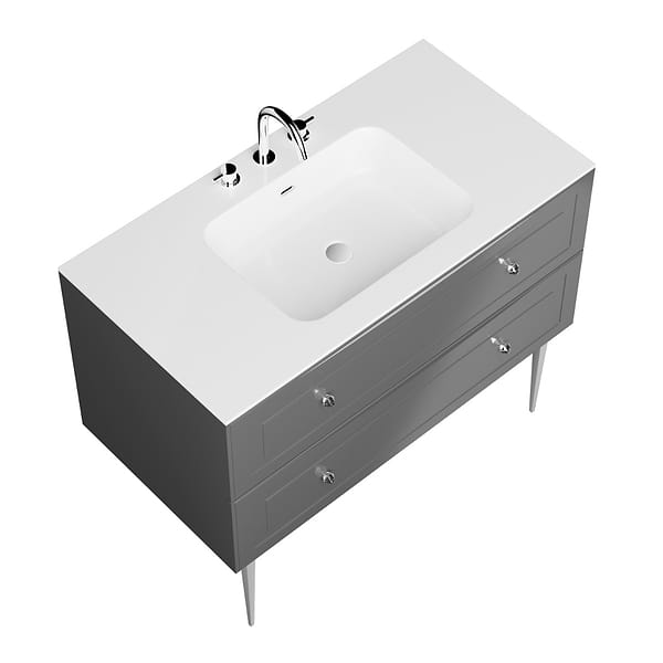 Alma Gray 42" Vanity with Chrome Legs & Knobs with Integrated White Solid Surface Top