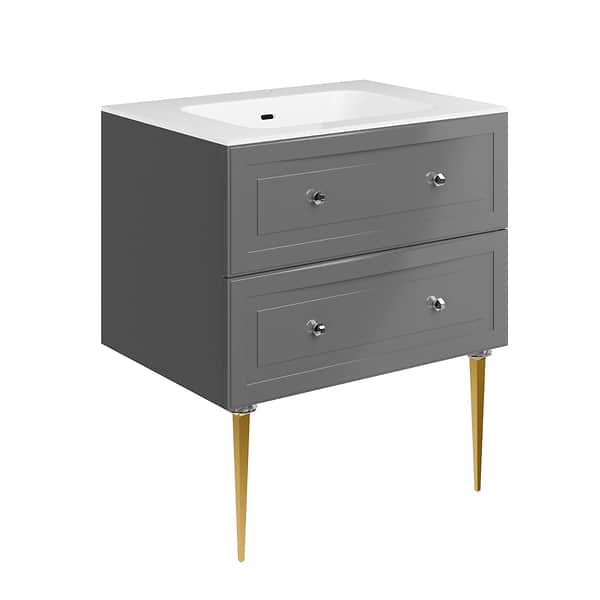 Alma Gray 30" Vanity with Gold Legs & Knobs with Integrated White Solid Surface Top
