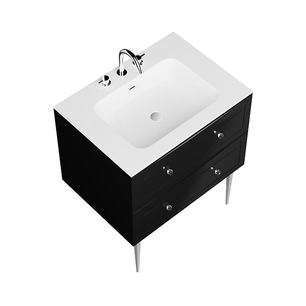 Alma Black 30" Vanity with Chrome Legs & Knobs with Integrated White Solid Surface Top