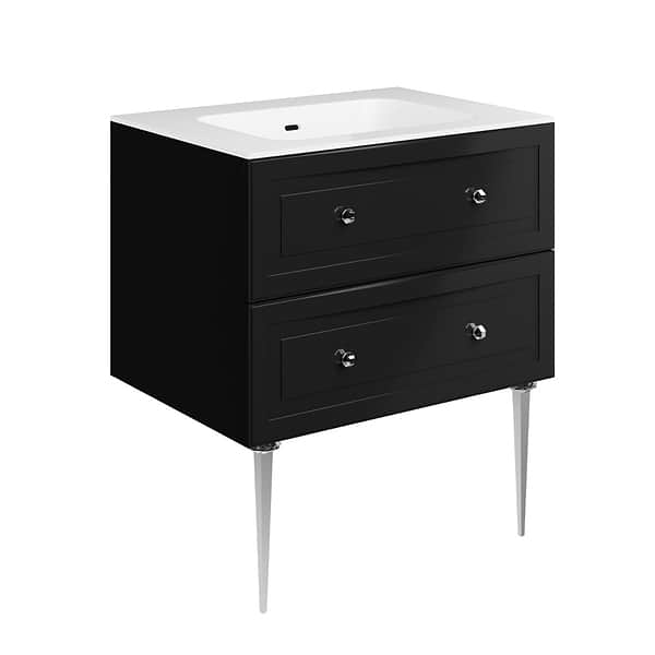 Alma Black 30" Vanity with Chrome Legs & Knobs with Integrated White Solid Surface Top