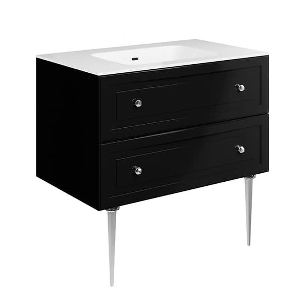 Alma Black 36" Vanity with Chrome Legs & Knobs with Integrated White Solid Surface Top