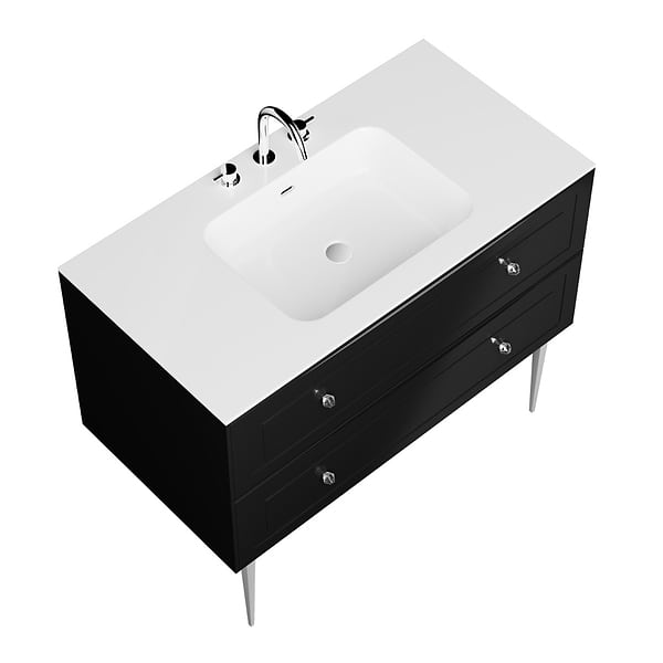 Alma Black 42" Vanity with Chrome Legs & Knobs with Integrated White Solid Surface Top