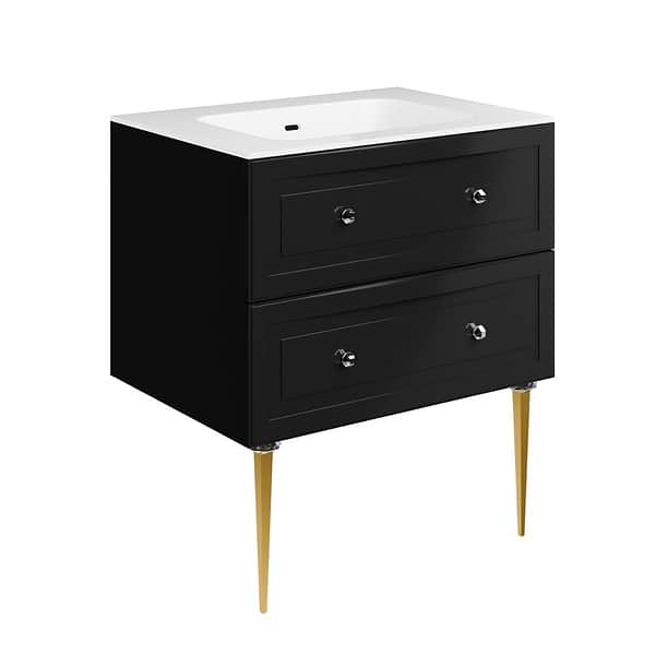 Alma Black 30" Vanity with Gold Legs & Knobs with Integrated White Solid Surface Top