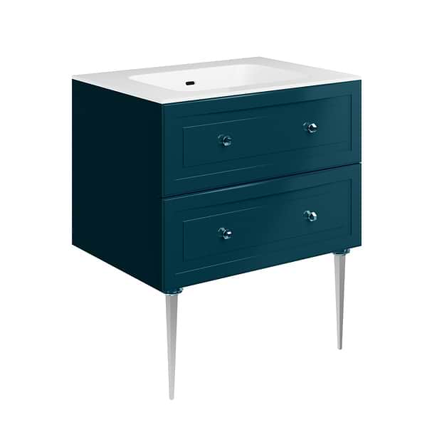 Alma Turquoise 30" Vanity with Chrome Legs & Knobs with Integrated White Solid Surface Top
