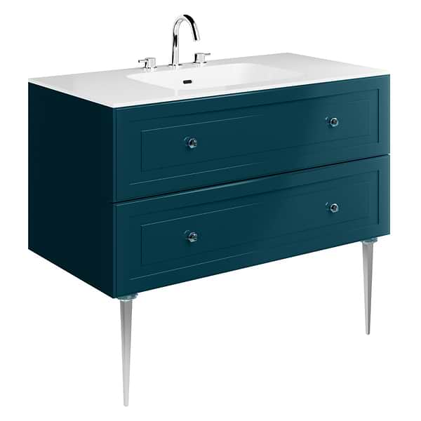 Alma Turquoise 42" Vanity with Chrome Legs & Knobs with Integrated White Solid Surface Top