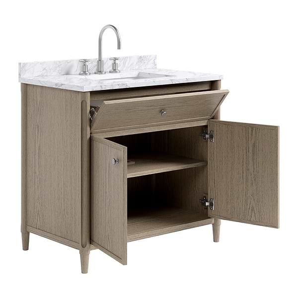 Ashford Greige Ash 36" Single Vanity with Carrara Marble Top by TileBar Studio Vanities, View 8, open zoomed image