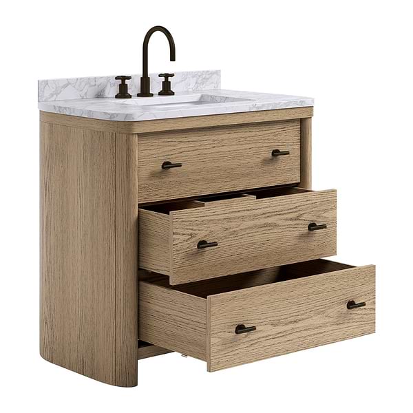 TileBar Studio Vanities Callum Natural Ash 36" Single Vanity with Carrara Marble Top