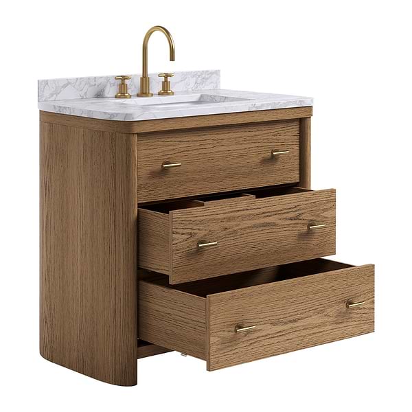 Callum Natural Ash 36" Single Vanity with Carrara Marble Top by TileBar Studio Vanities, View 7, open zoomed image