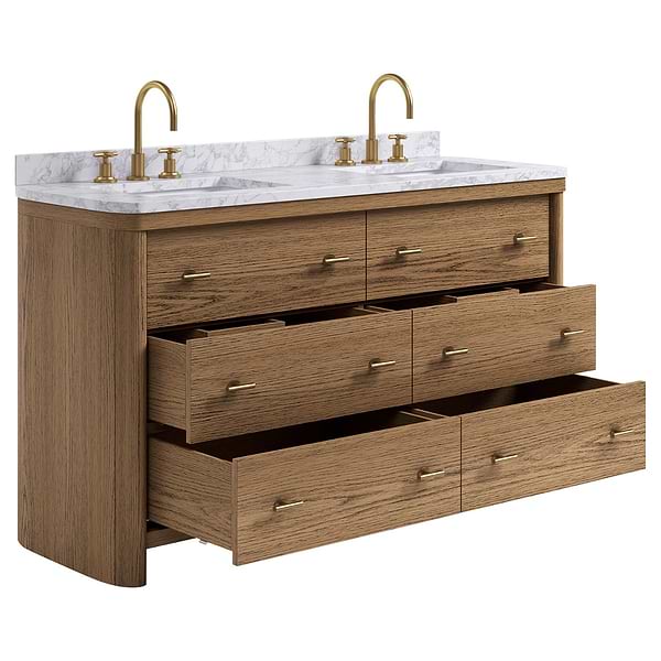 Callum Natural Ash 60" Double Vanity with Carrara Marble Top by TileBar Studio Vanities, View 8, open zoomed image